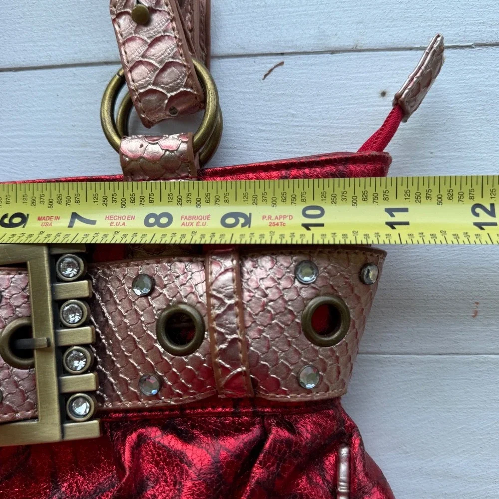 Y2K Metallic Red Rhinestone Buckle Satchel Purse McBling